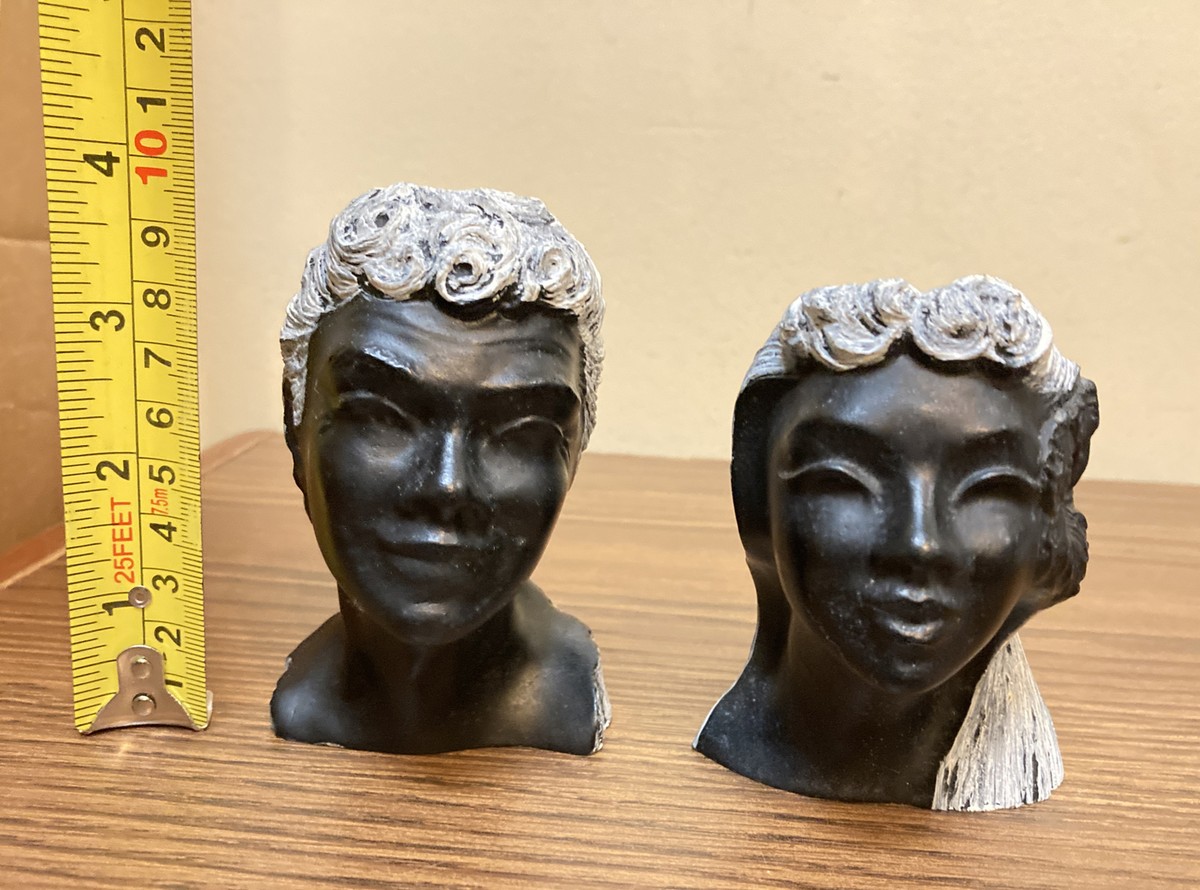 Vintage Frank Schirman Hawaiian Black Coral Busts Kapiolani