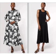 Attitudes by Renee Petite Illusions Waist Dress Black Poppies Petite Large