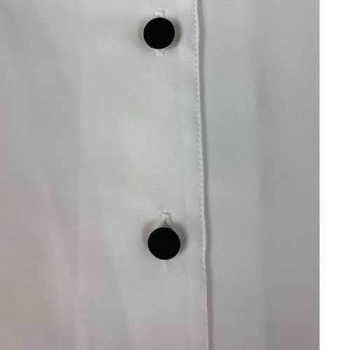 Kathy Che Top Womens 12 White Blouse Black Trim Layered Collar Academia Career - Picture 5 of 7