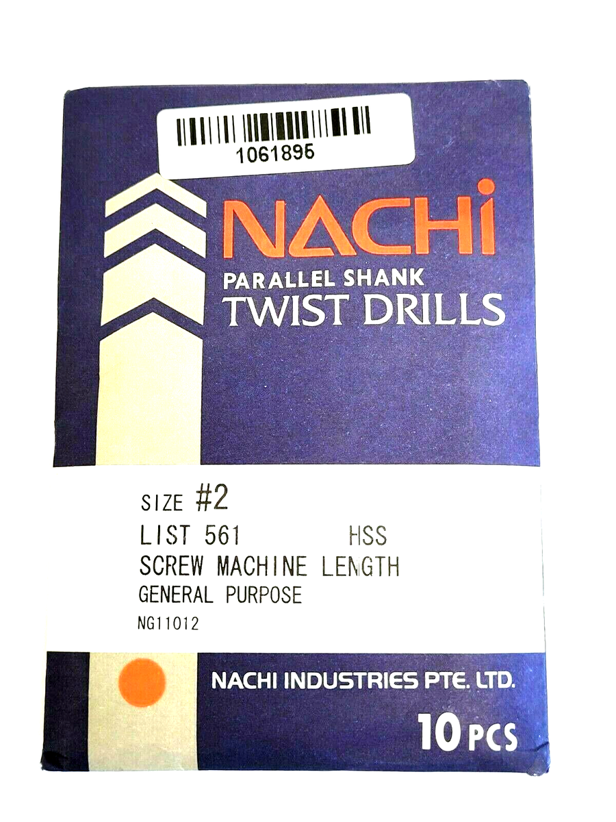 SIZE #2 NACHI PARALLEL SHANK TWIST DRILLS HSS SCREW MACHINE LENGTH