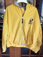 Disneyland Mickey Yellow Bomber Jacket Medium Zipper Front And Hood With Ties