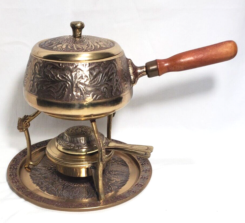 Vintage Brass Korean Fondue Set 6 Piece Floral Pattern - Picture 20 of 20