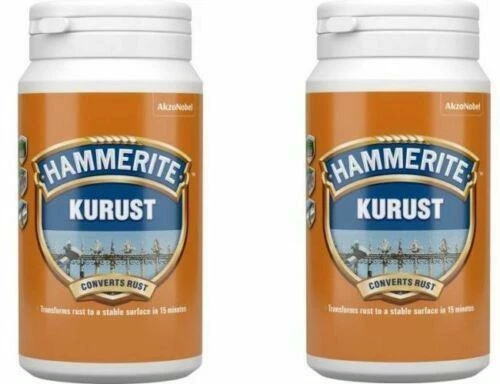 2x HAMMERITE KURUST 250ML CURE RUST KILLER CONVERTS RUSTY METAL