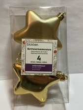 Set Of 4 VINTAGE NEW NIB Blokker Amsterdam Gold Star Christmas Ornaments NOS 80s