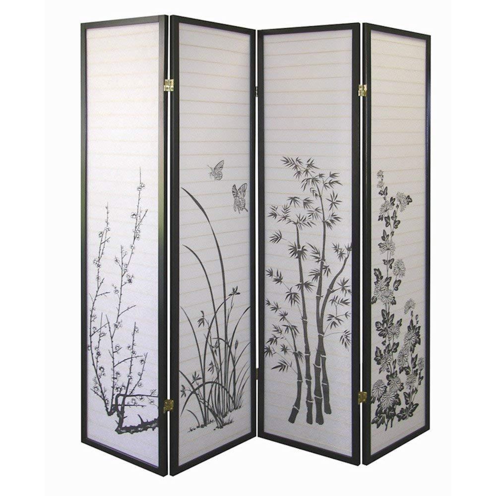8 4 /& 3 Panel Bamboo Print Wood Shoji Room Divider Screen NEW 6
