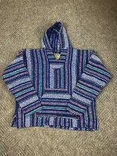 Baja Joe Hoodie Mens Large Blue Mexican Poncho Drug Rug Knit Sweatshirt Adult