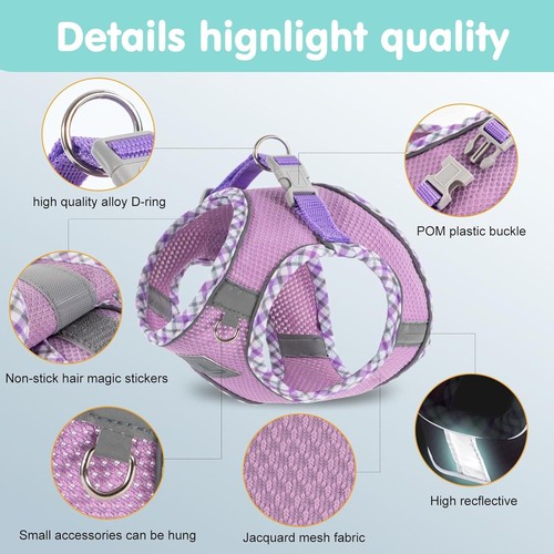 Leash Set - No Pull Soft Breathable Small Dog Harness,Adjustable Reflective Step - Picture 3 of 7