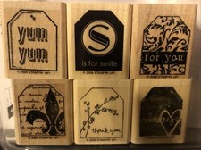 Stampin' Up Retired Too Terrific Tags Set of 6 Wood Mounted Rubber Stamps