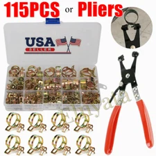 115pcs Hose Clamp Assortment Kit Steel Spring Clip Water Fuel Tube Pipe / Pliers
