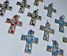 Cross Pendant Jewelry Making Hollow Simple Religious Silver Tone 1.50" 12 pcs
