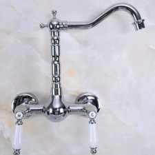 Polished Chrome Brass Kitchen Bathroom Sink Swivel Faucet - Wall Mounted snf960