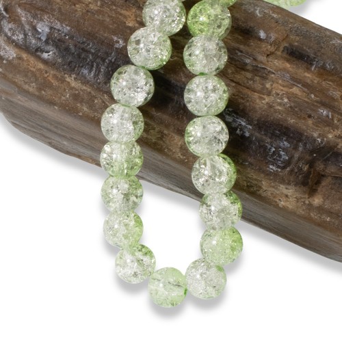 50 Light Green & Clear Crackle Beads -8mm Round - Two Tone Glass Beads - Picture 2 of 5