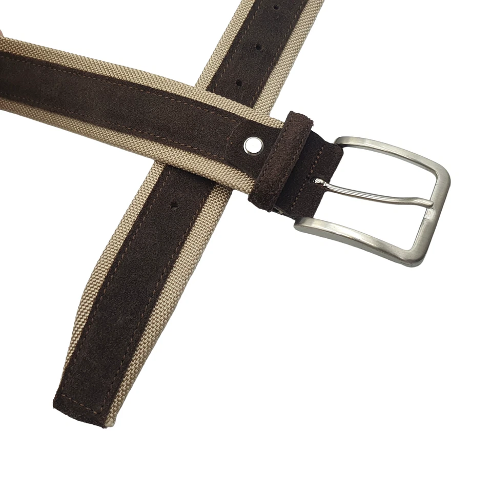 A.R.T. Made In Italy Sz XL Pale Gold Canvas Brown Suede Waist/Hip Belt 100-118cm - image 3 of 4