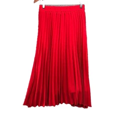 Chartou Maxi Skirt Womens Small Red Pleated Elastic Waist New Party Holiday