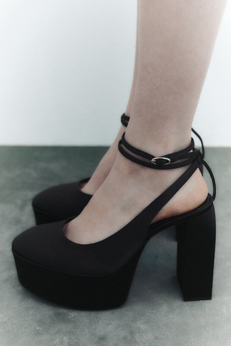 NWOB ZARA HIGH HEEL PLATFORM SLINGBACK SHOES BLACK - REF