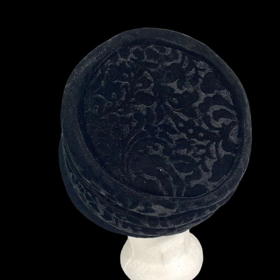 Женская официальная шляпа таблетка черный бархат крышка похорон костюм Джеки O Exc винтажный - Изображение 4 из 4