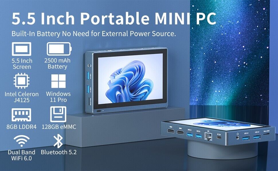 Pro Industrial Windows 11 Tablet Mini PC 5.5inch Touch Screen Mini