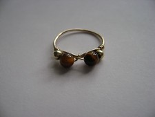 Gold Filled Genuine Tigers Eye Two Stone Bead Wire Ring New