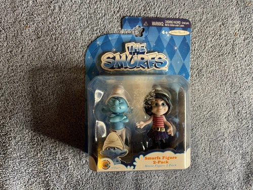 THE SMURFS GROUCHY SMURF & VEXY ACTION FIGURE SET MOSC JAKKS 2.5" 2013 RARE