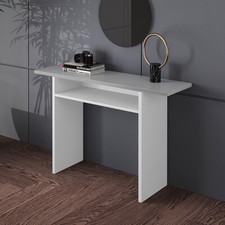 Slim Side Console Table Wood Office Desk Dressing Table Stand with Storage Shelf