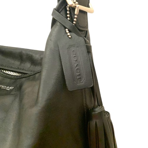 Coach Women Black Leather Hobo Shoulder Bag One Size Fabric Lining - Picture 8 of 10