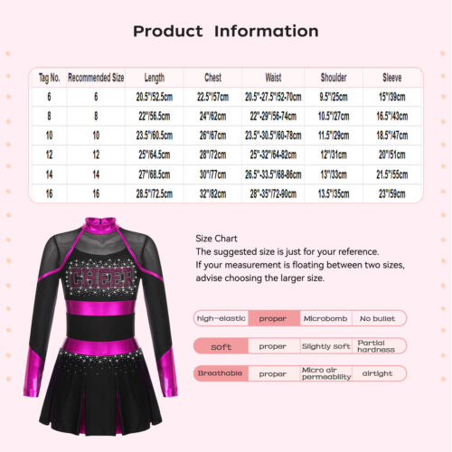 Costume vestito squadra bambina ragazza glitterato cheerleading colore contrasto uniforme - Foto 29 di 84