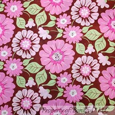 BonEful Fabric FQ Cotton Quilt Brown Pink Spring Summer Flower Girl Green Leaf L