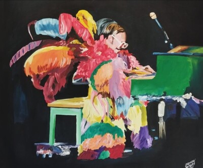 Elton John: British singer, pianist of the 1970's Original Acrylic Art Painting
