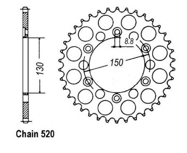 Roue à chaîne 38 dents pas 520 couronne arrière moto Honda XL-X 250 R 1983
