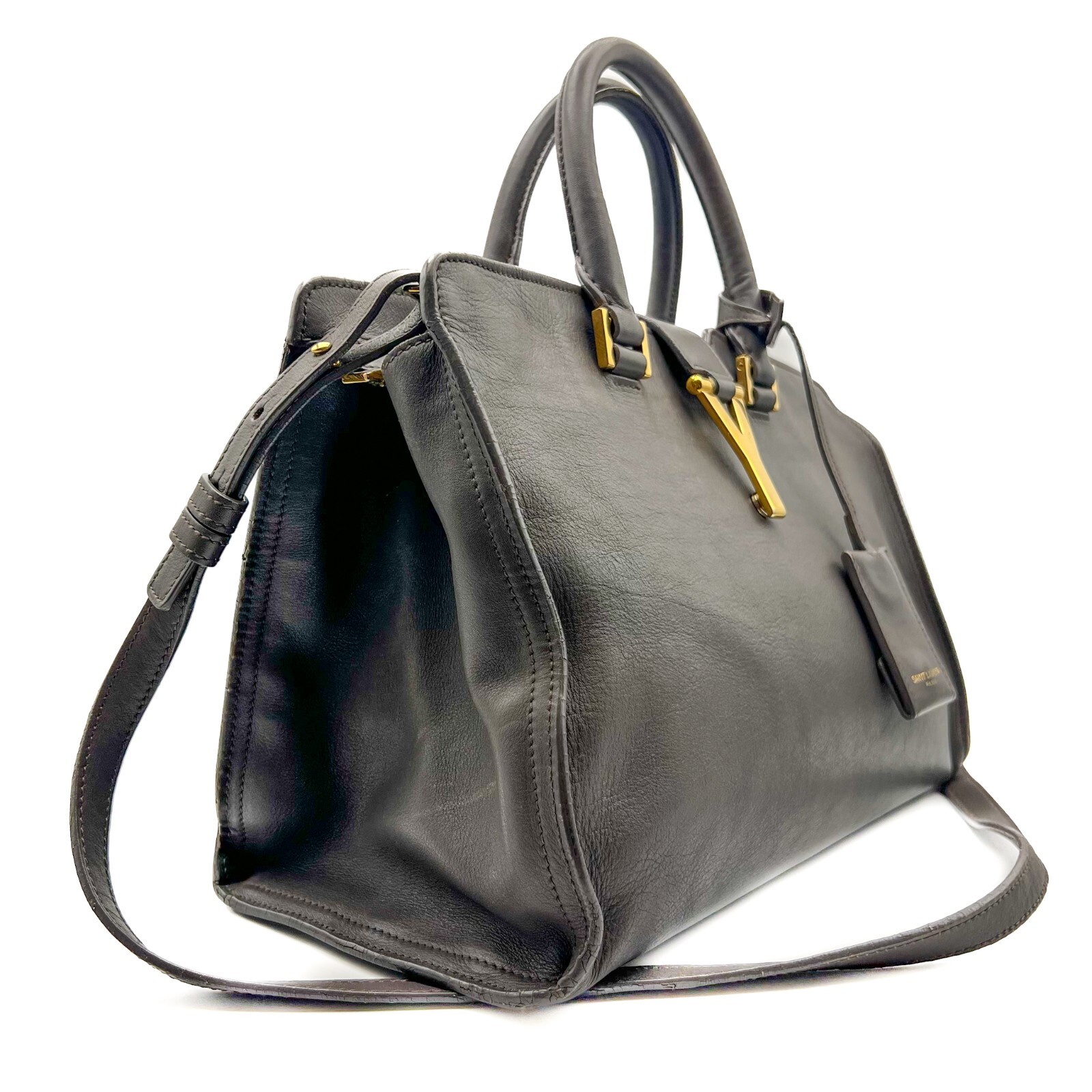 Borsa a mano SAINT LAURENT Petit Cabas in pelle 2WAY borsa a tracolla grigio scuro autentica
