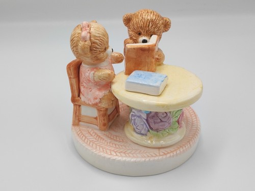 Figur Leonardo Teddybär Kinder lesen 11 cm groß Keramik Rosen Vintage - Bild 2 von 12