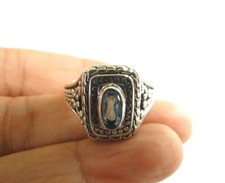 Blue Topaz Oval Stone Rectangle 925 Sterling Silver Ring Size 6 7 8 9
