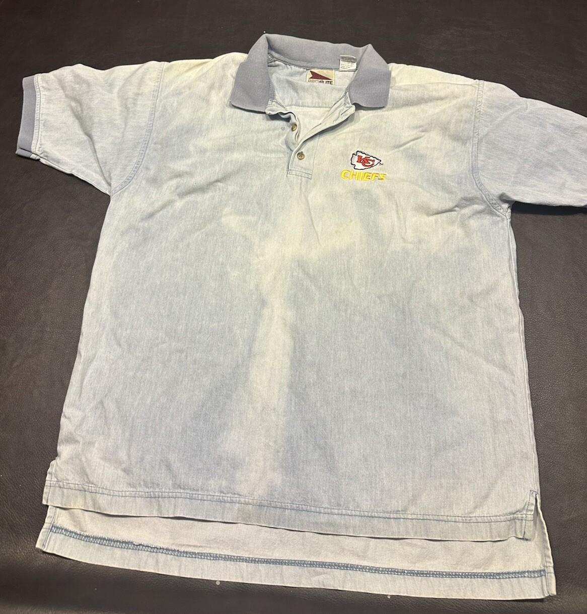 Vintage 90s Kansas City Chiefs Pro Elite Shirt Denim Collar Sz Medium NFL