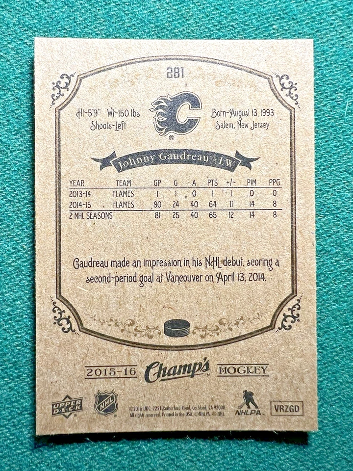 2015-16 Upper Deck Champ's Calgary Flames Hockey Card #281 Johnny Gaudreau Nice! - Image 2 of 2