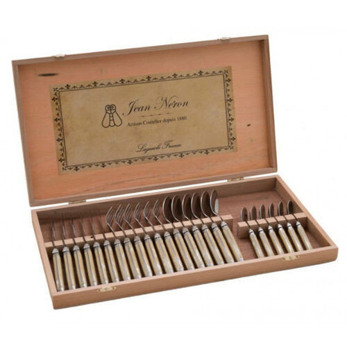 Jean Neron Laguiole 24 Piece Light Horn Cutlery Set in Wooden Gift Box - Picture 1 of 1