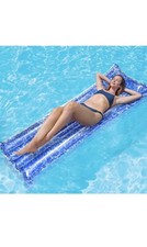 Swimming Pool Lounger with Headrest,Inflatable Pool Floats Raft,Summer Wave Patt