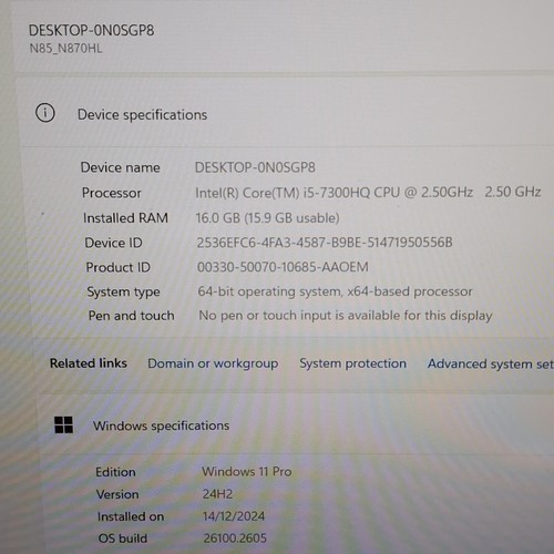 PC Specialist N850HL, i5 ,15.6", Win 11,256Gb SSD+1TB HDD ,16Gb RAM,NVIDIA MX150 - Picture 11 of 24