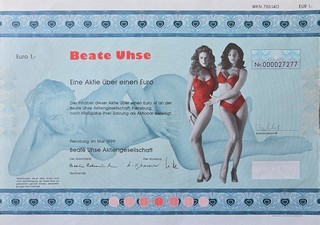 Hist. Schmuckaktie: Beate Uhse AG (1999) über 1 Euro inkl. Kuponbogen Dekoration