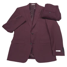 BAR III Solid Burgundy Red Slim Fit Three-Piece Wool Suit Mens Size 38R X 29