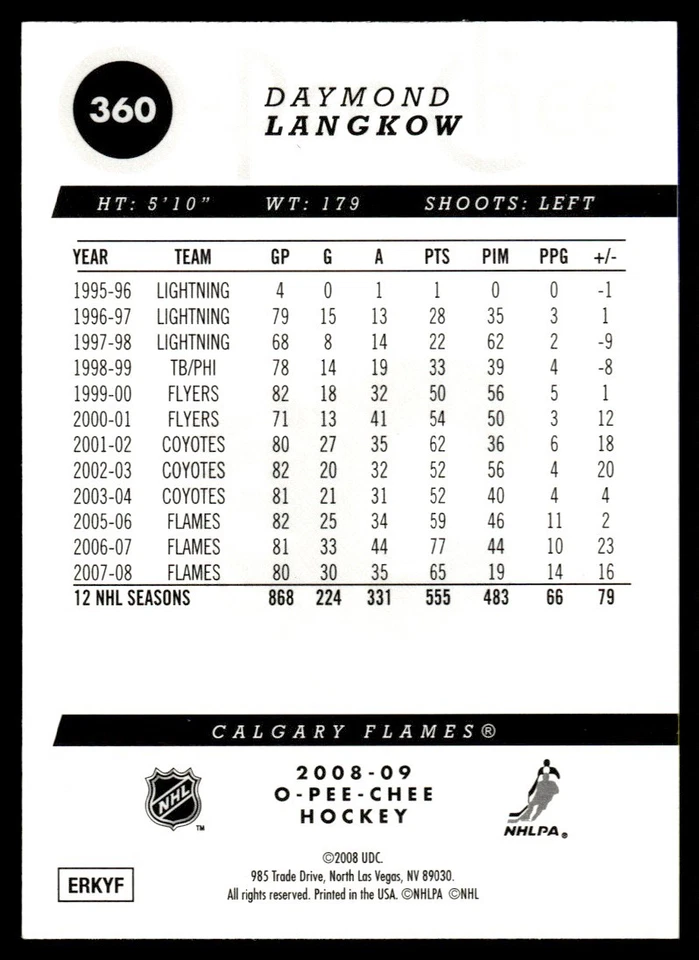 2008-09 O-Pee-Chee Gold Daymond Langkow Calgary Flames #360 - Image 2 of 2