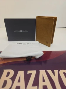 Antonio Valeria Genuine Leather Wallet RFID Blocking Bifold Brown w/ Box