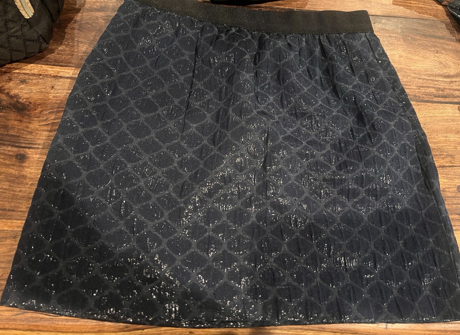 LOFT Women's Black Geometric Jacquard A-Line Mini Skirt Size 4 Zip Buckle