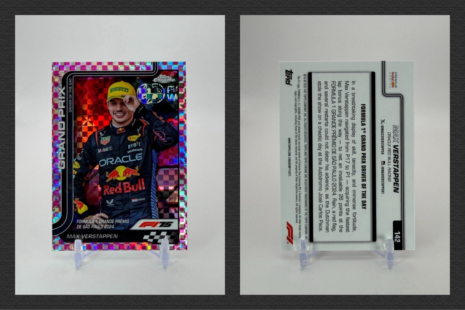 Max Verstappen 2025 Topps Chrome Formula 1 F1 Pink Checker Flag /250 #142 view 3