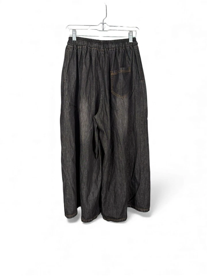 Женские широкие джинсовые кюлоты эластичный пояс боковые карманы натуральный размер S/M - Изображение 2 из 2