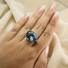 Classically Sea Blue Aquamarine Oval 16.10Ct 925 Sterling Silver Handmade Rings