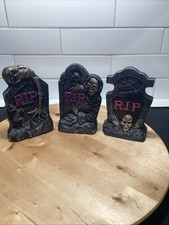 Halloween Graveyard 6   Stone Tombstones RIP Lot Of 3 Spooky Scary
