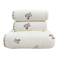 White Bear Bath Towels Embroidery Cute Patterns Towels of 3 Luxury Soft Velve...