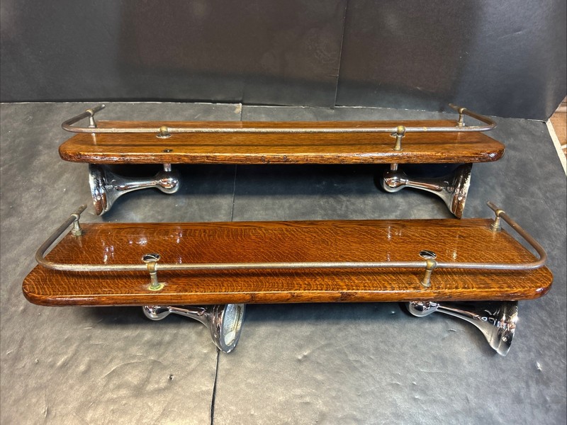 2 Vintage Nautical Wood Wall Shelf Brass Gallery Rail Mahogany Finish 23 Inch