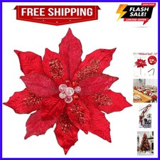 4 Pcs Poinsettia Artificial Christmas Flowers - 11.8" Christmas Flower Picks ...
