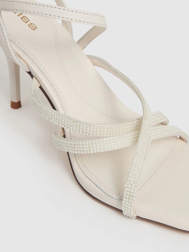 Reiss White Elise Leather Beaded-Strap Stiletto Sandals 5 Uk  38 Eu RRP 188£ image 3